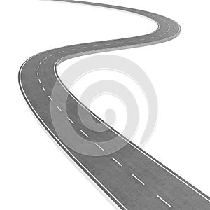 Winding Road on White Background. Road way location infographic template. Two-way road bending on a white