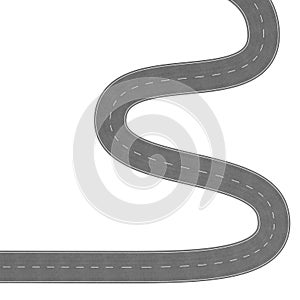 Winding Road on White Background. Road way location infographic template. Two-way road bending on a white