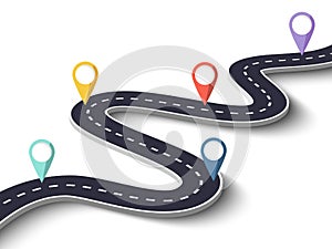 Winding Road on a White Isolated Background with Pin Pointer. Vector EPS 10