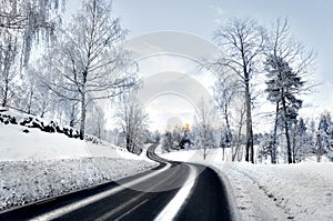 Winding road in winter