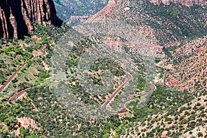 Winding road through Zion Canyon