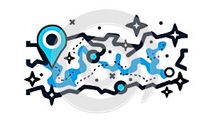 Winding Route Map, Complex Navigation Path, vector design Generative AI