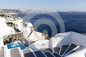 Winding stairs going down to Aegan Sea, Santorini Island -Greece