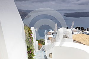 Winding stairs going down to Aegan Sea, Santorini Island, Greece