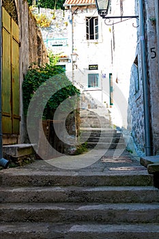 Winding street of the authentic, old town of Herceg Novi