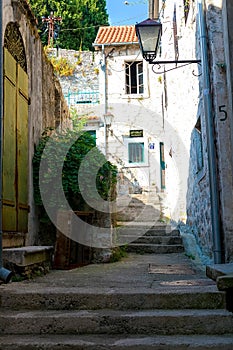 Winding street of the authentic, old town of Herceg Novi