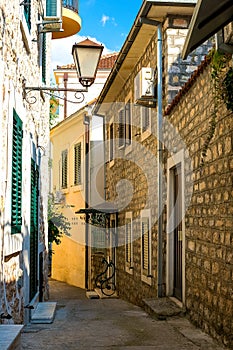 Winding street of the authentic, old town of Herceg Novi