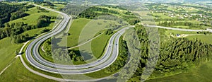 Winding switchback road in Poland. Aerial panorama