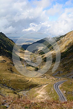 The winding Transfagarasan road. View from lake Balea area. Romania