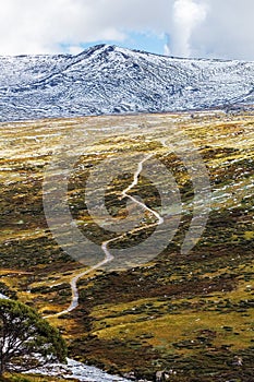 Winding walkway leading to Snow Mountains at Mount Kosciuszko Na