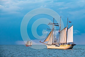 Windjammer on the Baltic Sea in Warnemuende, Germany