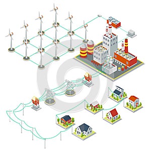 Windmil turbine power. 3D isometric clean energy concept photo