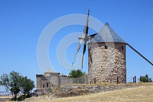 Windmill and Belmonte Castle - La Mancha - Soain
