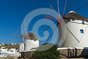 Windmill and blue sky on the island of Mykonos, Cyclades, Greece