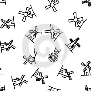 Windmill Building Vector Seamless Pattern