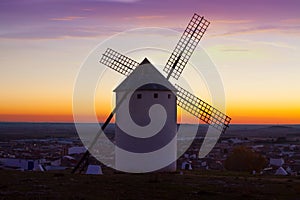 Windmill in Campo de Criptana in sunrise time