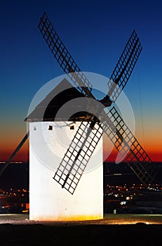 Windmill at Campo de Criptana in sunset