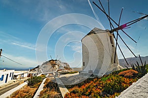 Windmill in Chora village in Serifos island Greece