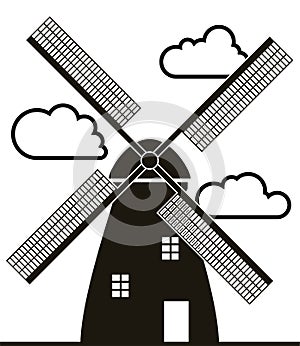 Windmill and clouds, vector