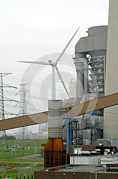 Windmill and coal-fired power station