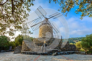 Windmill of Collioure with mornong lights in France
