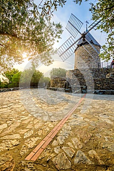 Windmill of Collioure with mornong lights in France