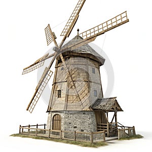 Windmill 3D rendering isolated on white background