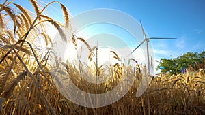 Windmill for electric power production in the yellow field of wheat