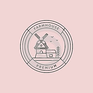 windmill farm house line art logo vector symbol illustration design