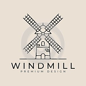 windmill or farm house logo line art vector illustration with minimalist design