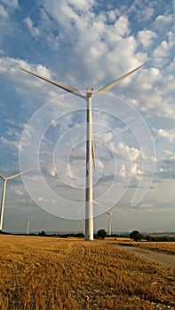 Windmill in the field during the autumn season