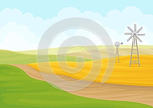 Windmill in the field. Vector illustration on white background.