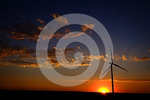 Windmill for Generating Power Wind Blowing Sky Clouds Sunset Sun