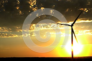 Windmill for Generating Power Wind Blowing Sky Clouds Sunset Sun