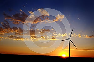 Windmill for Generating Power Wind Blowing Sky Clouds Sunset Sun