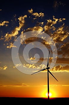 Windmill for Generating Power Wind Blowing Sky Clouds Sunset Sun