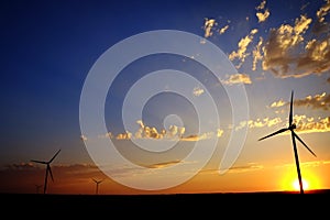 Windmill for Generating Power Wind Blowing Sky Clouds Sunset Sun