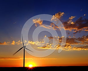 Windmill for Generating Power Wind Blowing Sky Clouds Sunset Sunrise