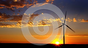 Windmill for Generating Power Wind Blowing Sky Clouds Sunset Sunrise