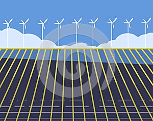 Windmill Generator and Solar Panel as Ecology and Planet Preservation Vector Illustration