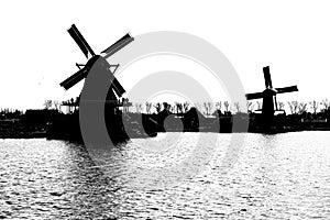 Windmill holland black and white