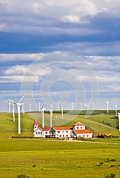 Windmill and house in the grassland