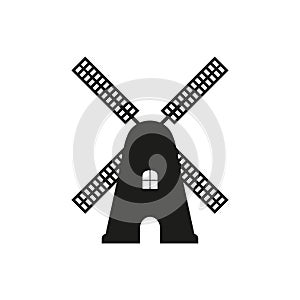 Windmill icon. Vector black silhouette of mill isolated on white background