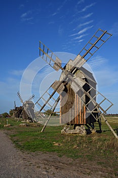 Windmill at the island oland. Sweden, autumn.