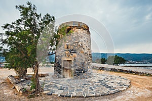 Windmill on Kalydon Peninsula near Agios Nikolaos, Crete, Greece