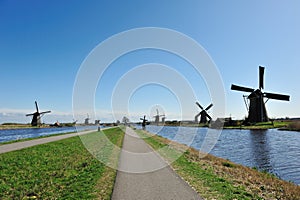 Windmill landscape at Kinderdijk The Netherlands