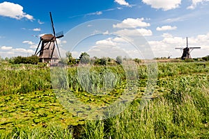 Windmill landscape at Kinderdijk The Netherlands