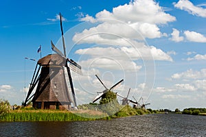 Windmill landscape at Kinderdijk The Netherlands