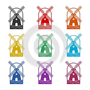 Windmill logo design isolated on white background color set