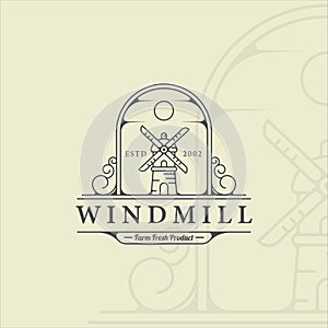 windmill logo line art simple minimalist vector illustration template icon graphic design. building farm agriculture sign or
